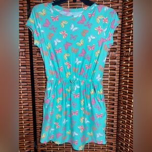 Extremely Me Girls Butterfly Print Dress Size 14 Teal Elastic Waist